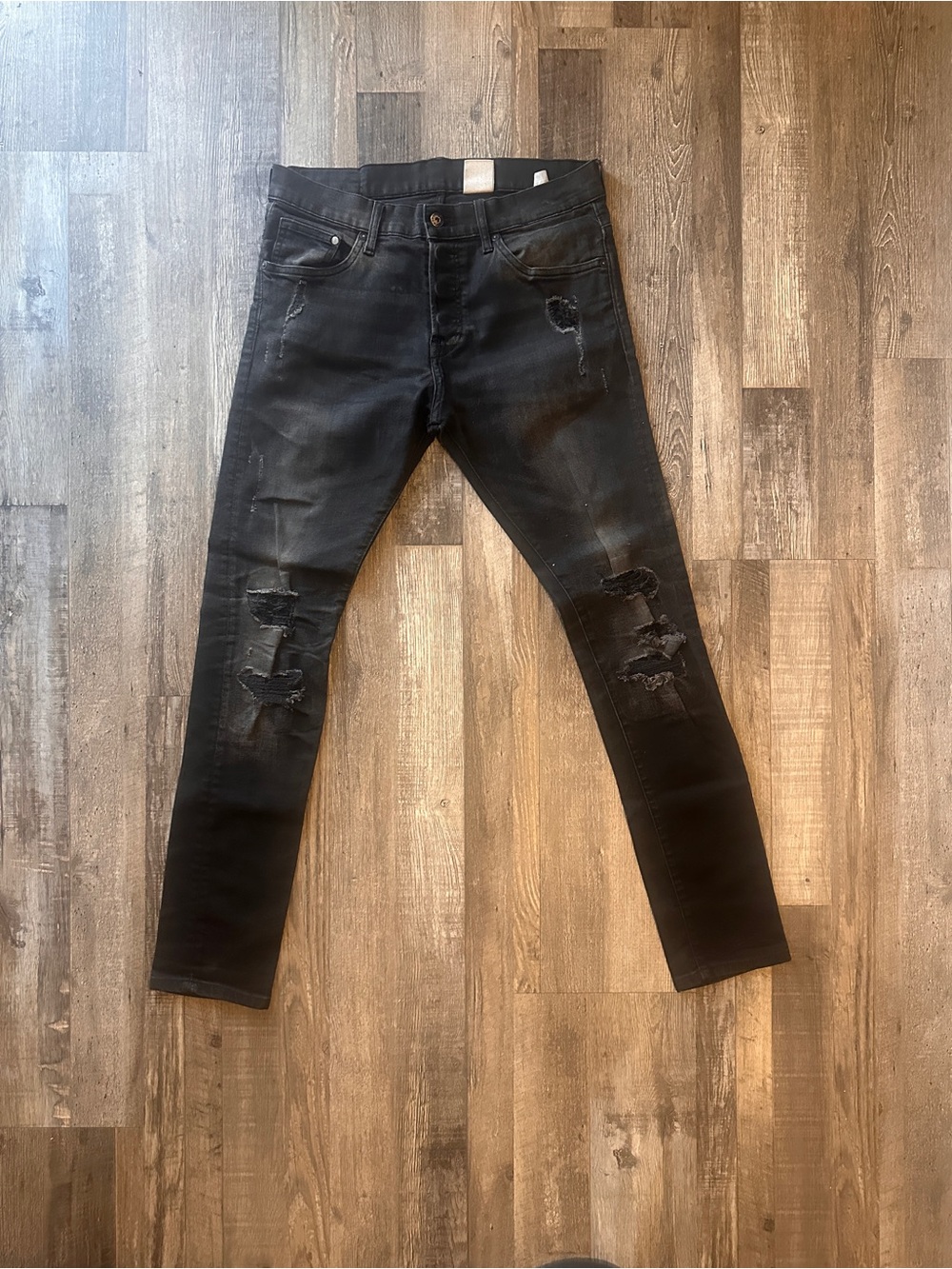 H&M 33 Skinny Dark Gray Distressed Denim Jeans with Low Waist 33x32